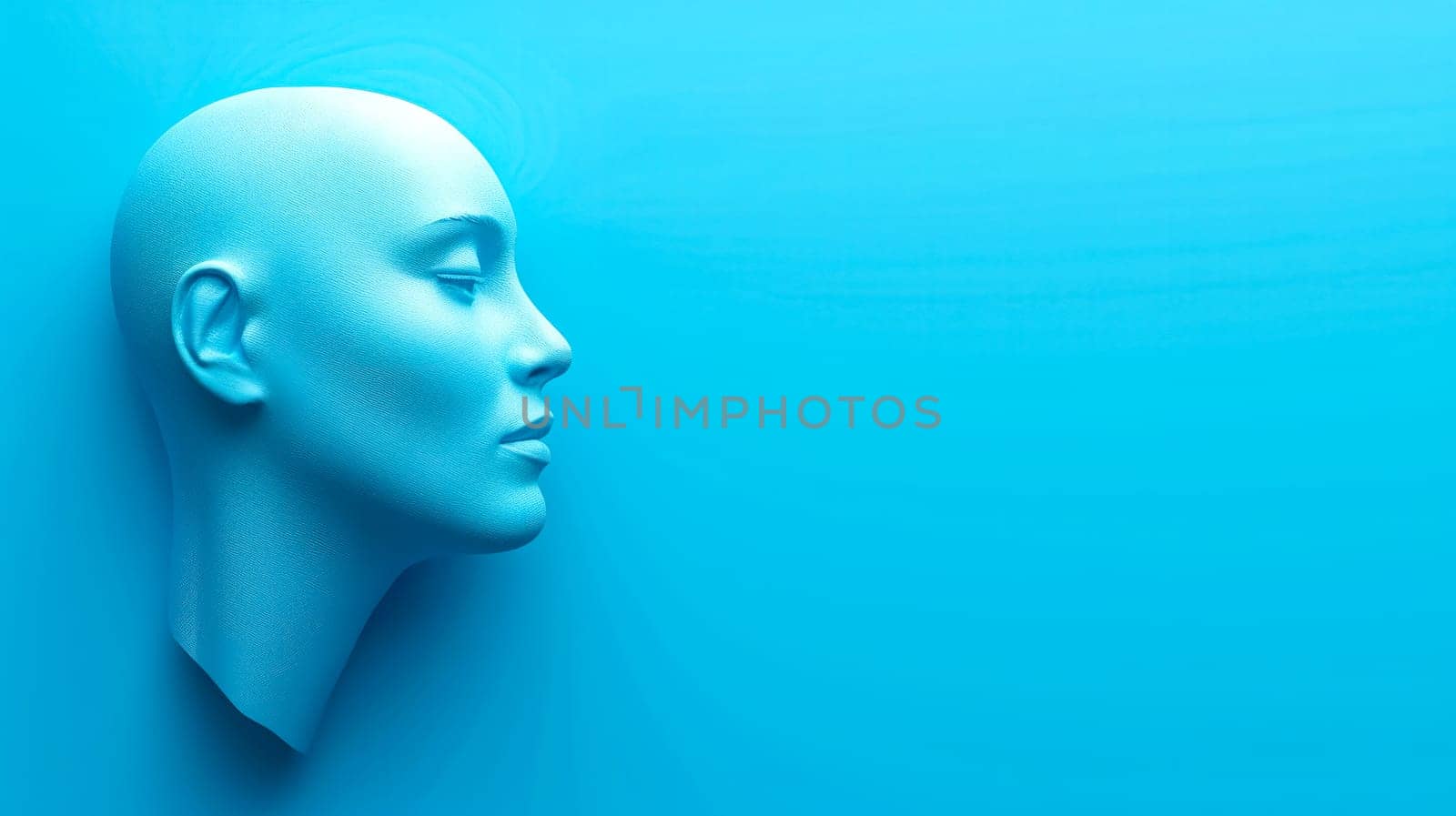 Abstract human profile in monochromatic blue, banner with copy space by Edophoto