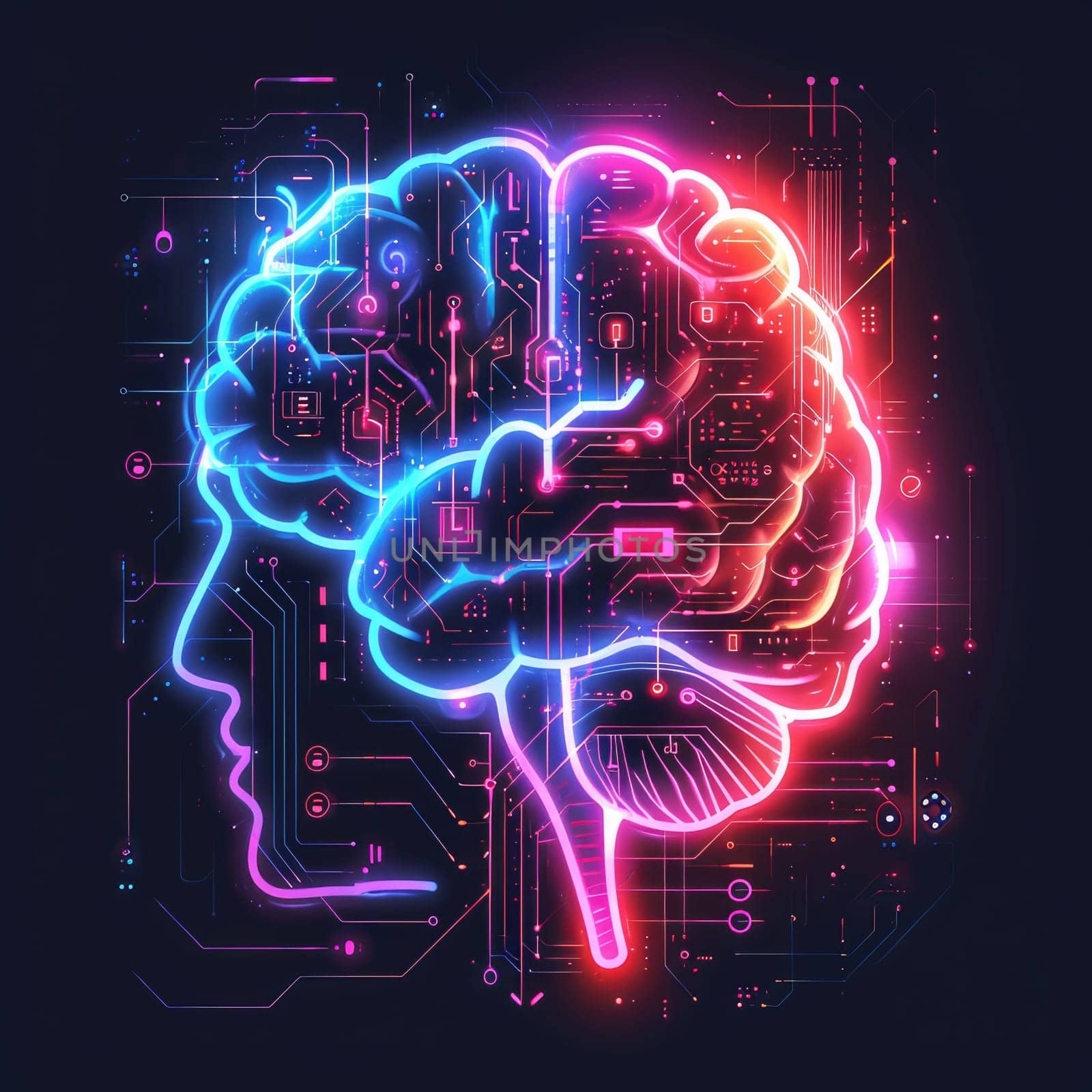 Brain icon with inspiration and innovation concept. Technology background. Generative AI by itchaznong
