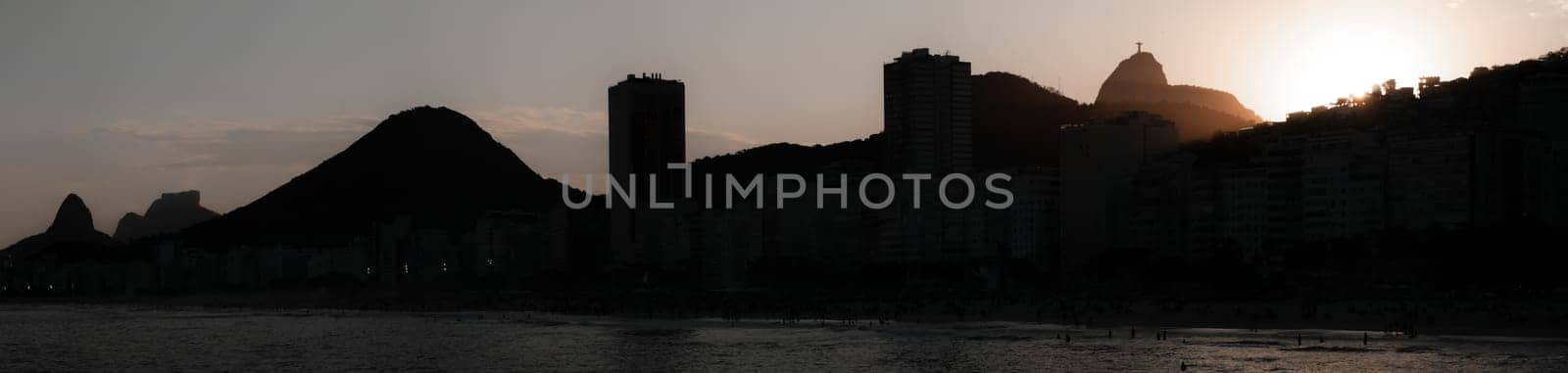 Sunset Silhouette of Rio de Janeiro Skyline and Beach by FerradalFCG