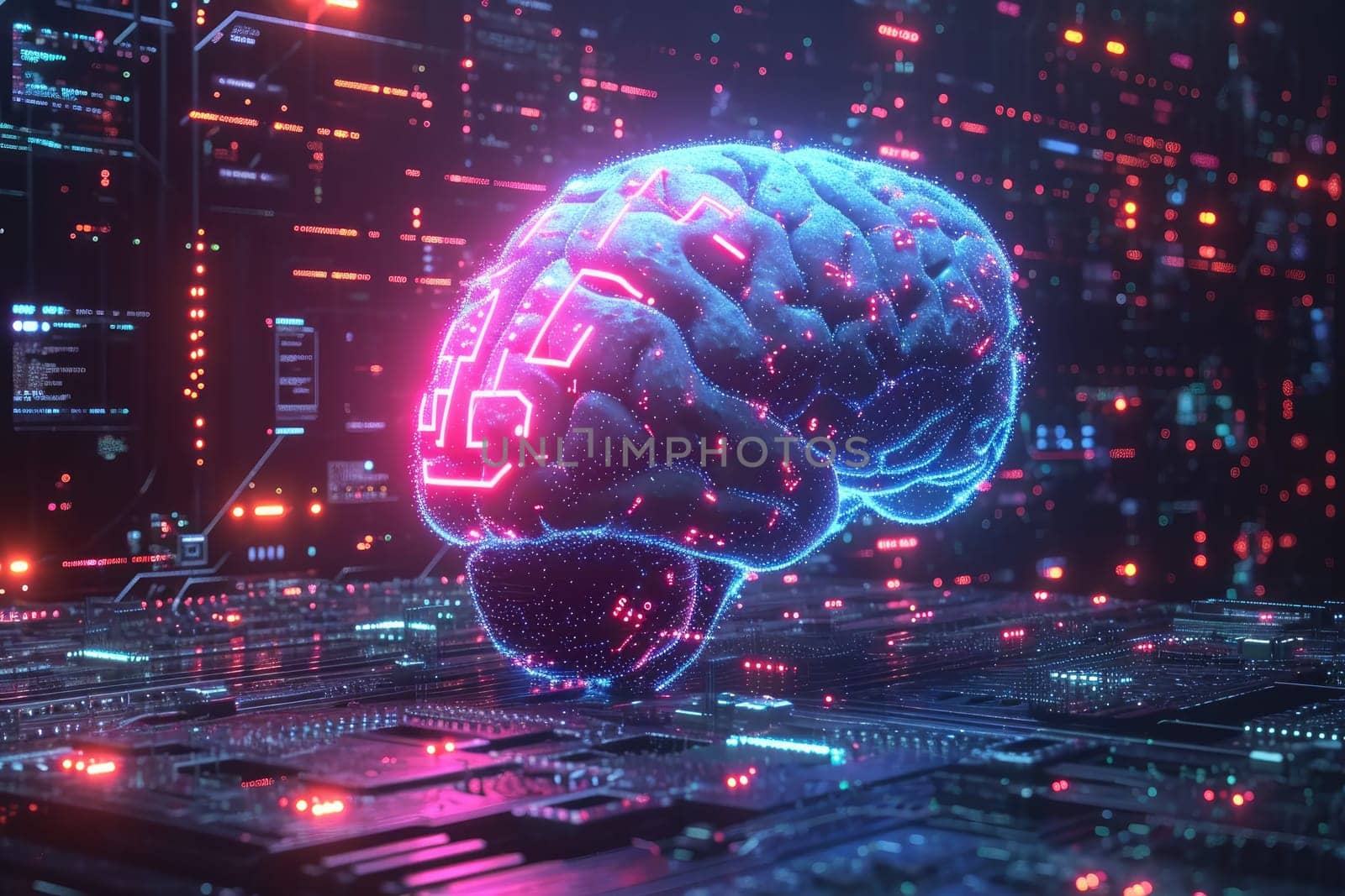 Brain icon with inspiration and innovation concept. Technology background. Generative AI by itchaznong