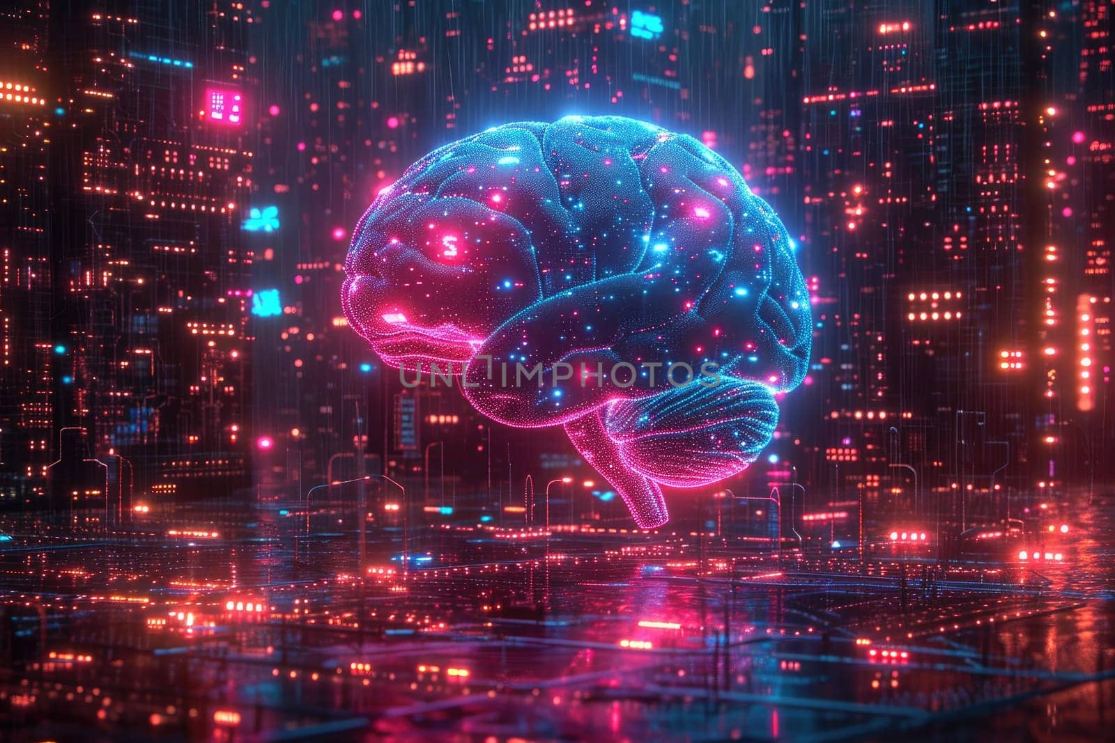 Brain icon with inspiration and innovation concept. Technology background. Generative AI by itchaznong