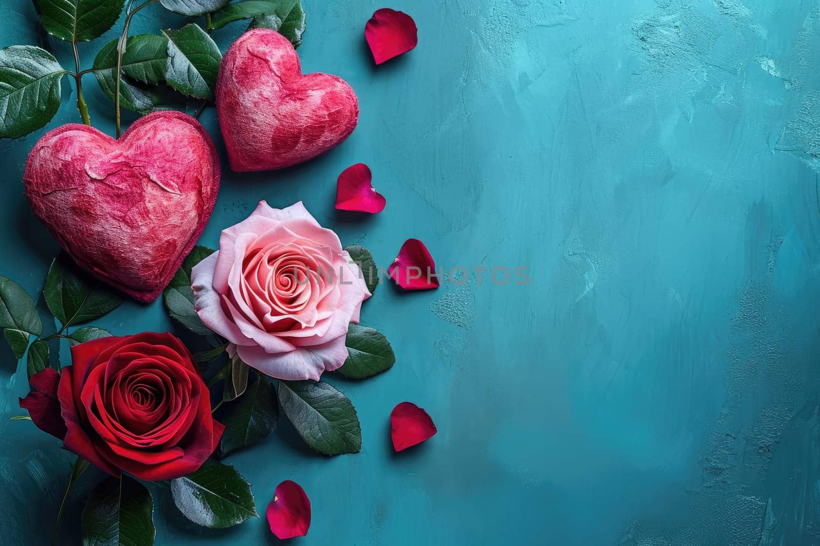 Rose and Heart on background. Valentine festival concept. Generative AI by itchaznong