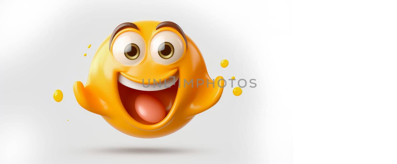 Fried Egg with a cheerful face 3D on a white background. Cartoon characters, three-dimensional character, healthy lifestyle, proper nutrition, diet, fresh vegetables and fruits, vegetarianism, veganism, food, breakfast, fun, laughter, banner