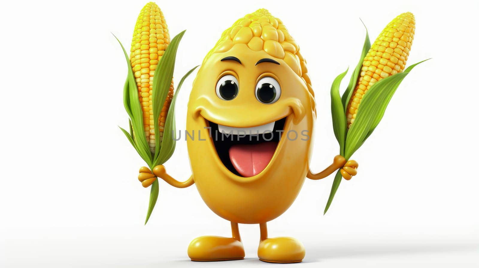 Corn with a cheerful face 3D on a white background. by Alla_Yurtayeva