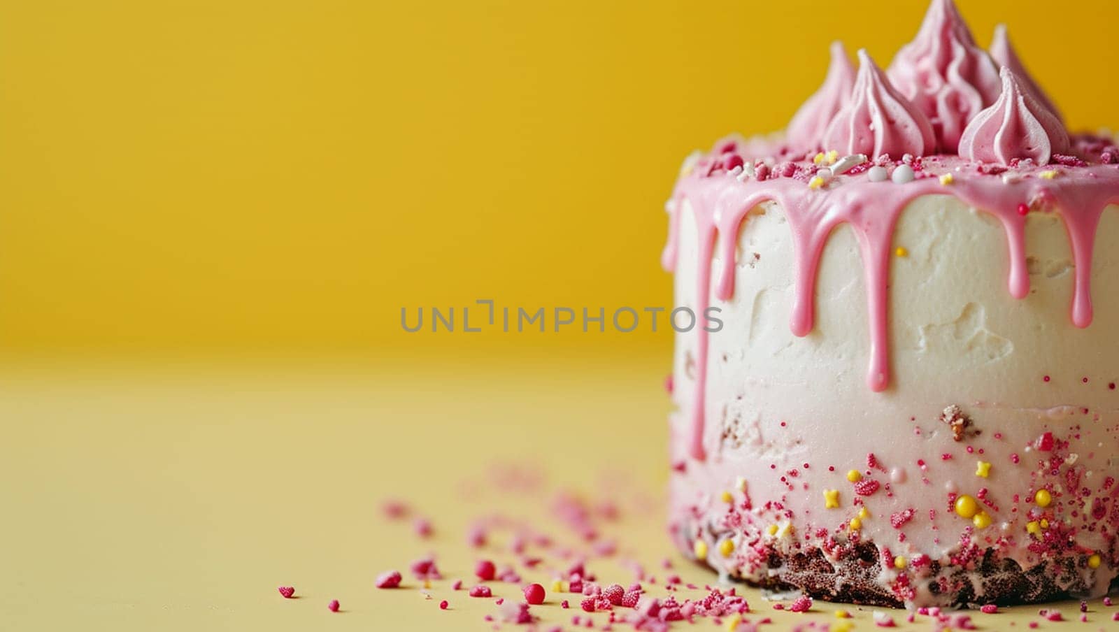 A delicious, delicate cake with the inscription Happy Birthday. A birthday dessert that looks beautiful and appetizing. High quality photo