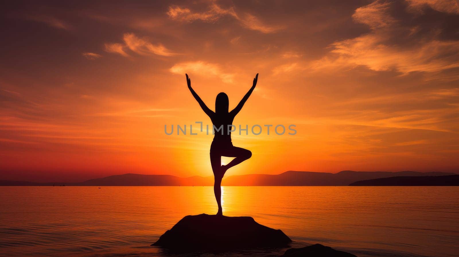 Yoga woman silhouette during sunset, healthy lifestyle concept by Kadula