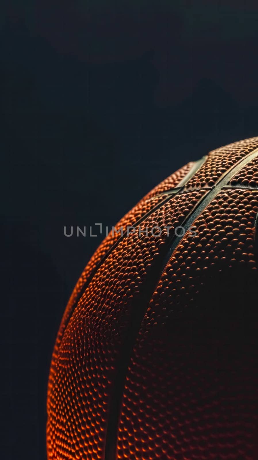 basketball with a warm, glowing light accentuating its textured surface. The black backdrop provides a stark contrast, highlighting the intricate details, distinctive pattern of the ball's exterior
