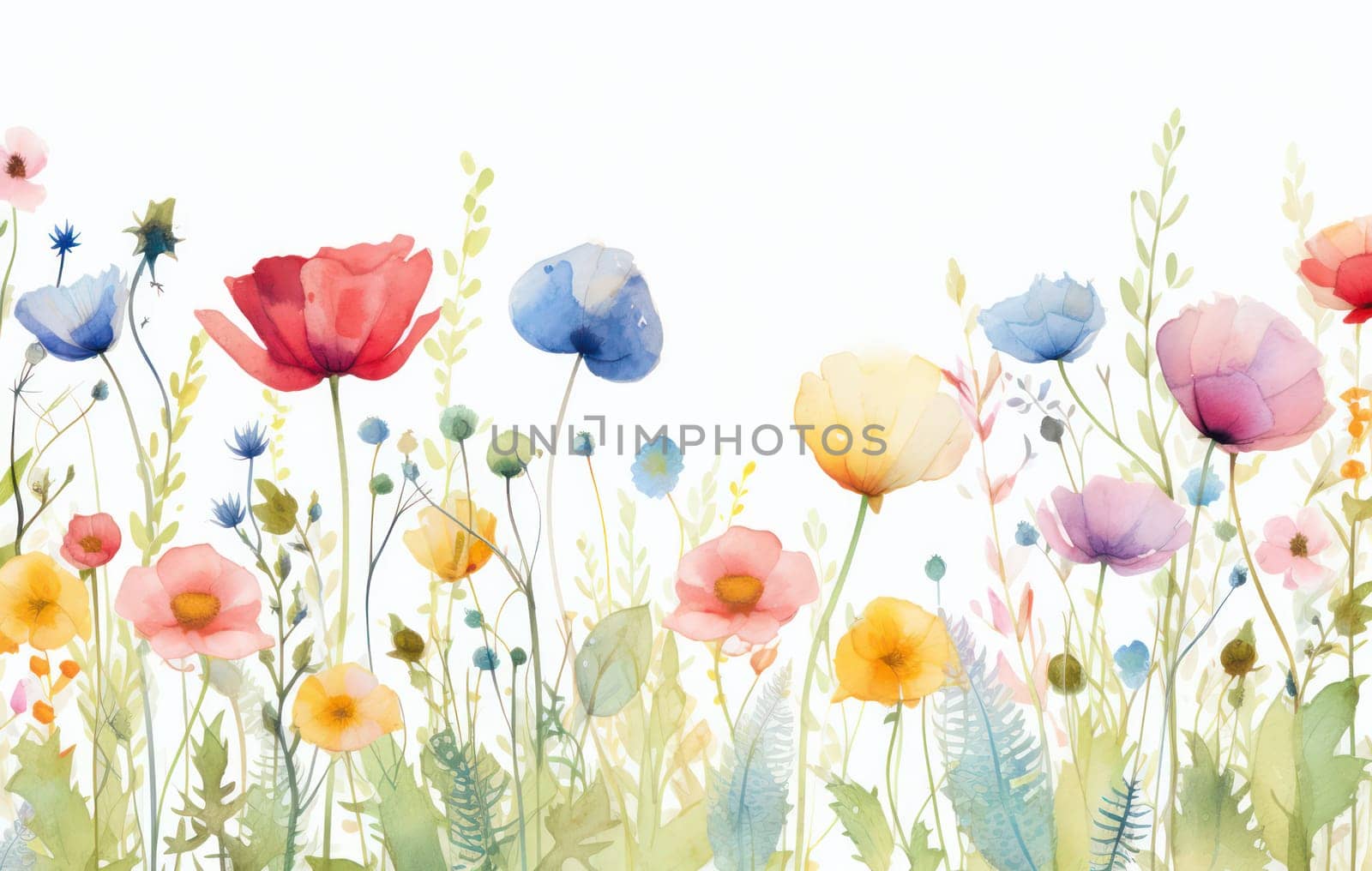 Nature's Spring Symphony: A Red Poppy Blossom - Watercolor Floral Illustration on Vintage Retro Background