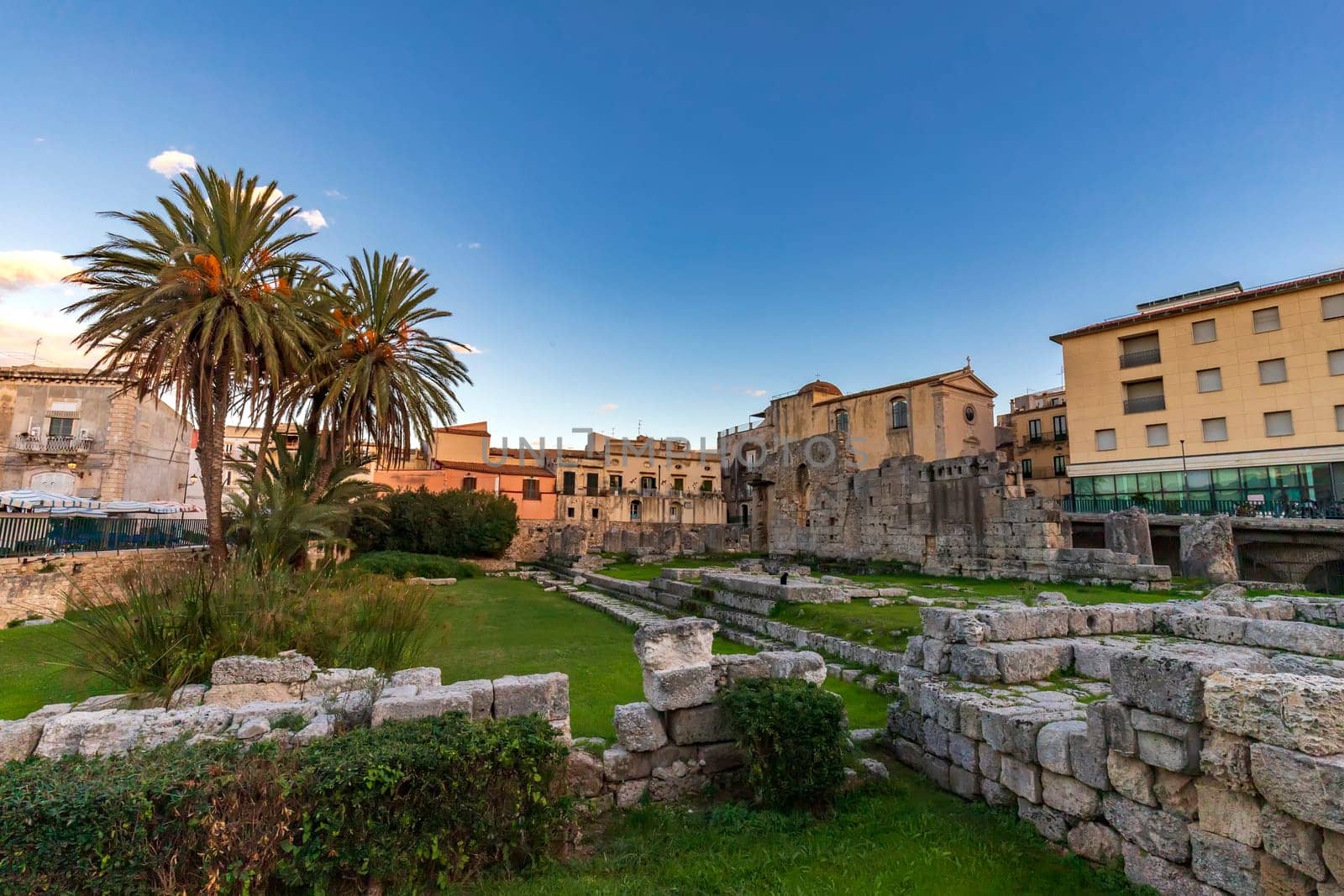 Remains of Temple of Apollo at Piazza Pancali. It is one of the most important ancient Greek monuments on Ortigia island