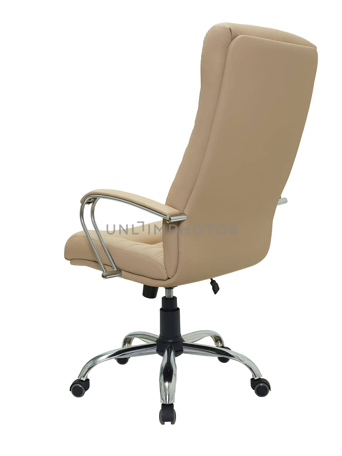 beige office armchair on wheels isolated on white background, side view. furniture in minimal style