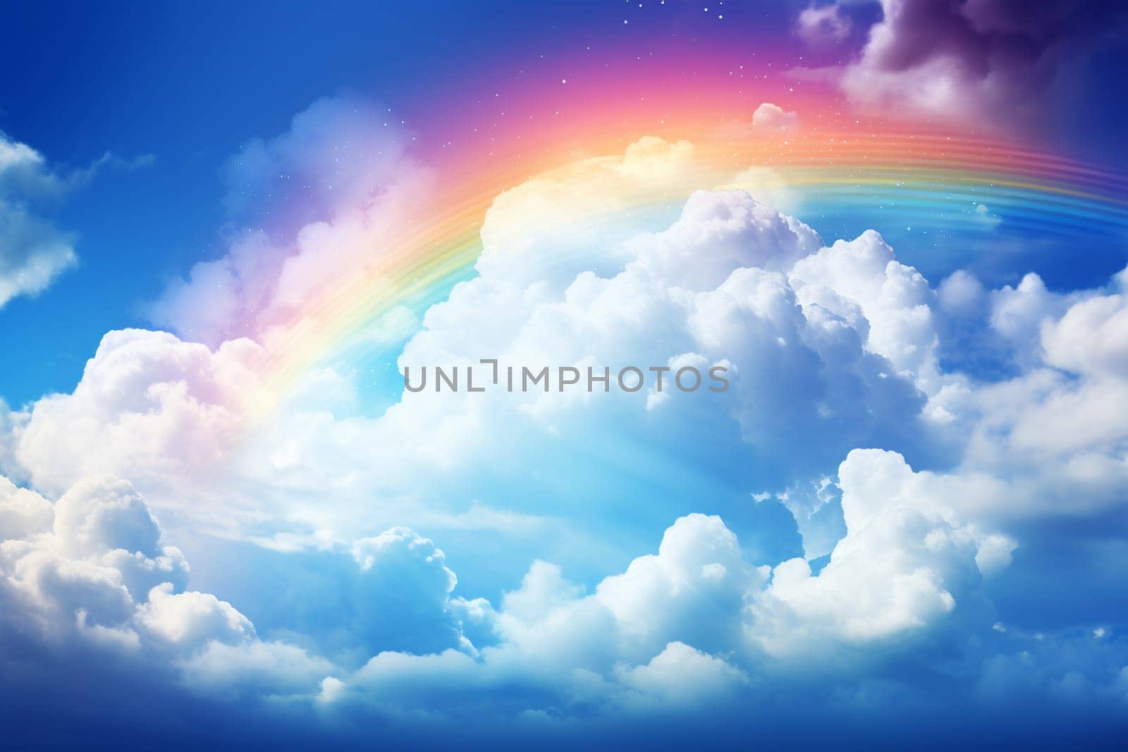 There are clouds and sky with rainbow as pastel background. High quality photo