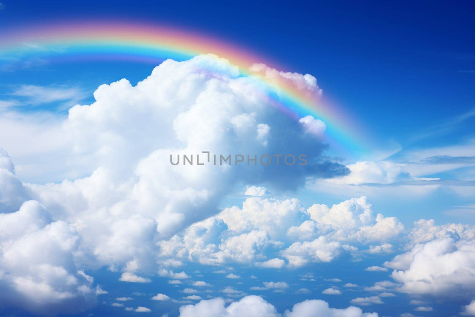 There are clouds and sky with rainbow as pastel background. High quality photo