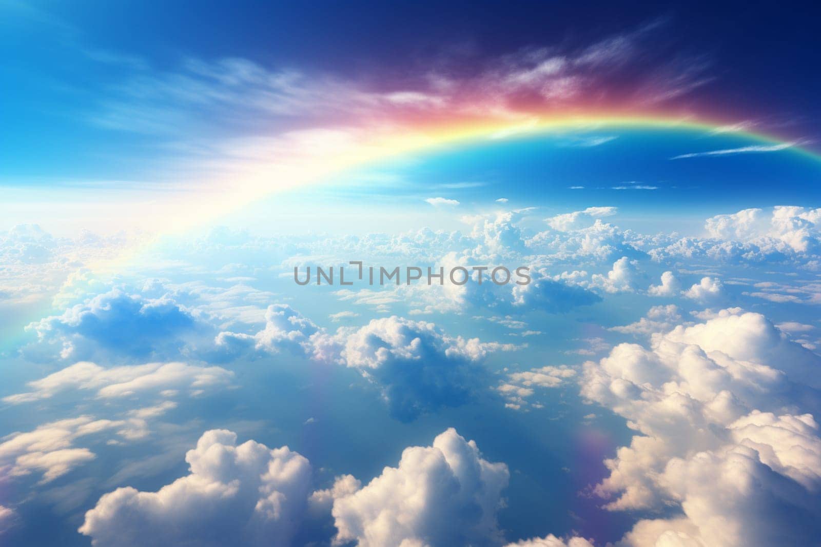 There are clouds and sky with rainbow as pastel background. High quality photo