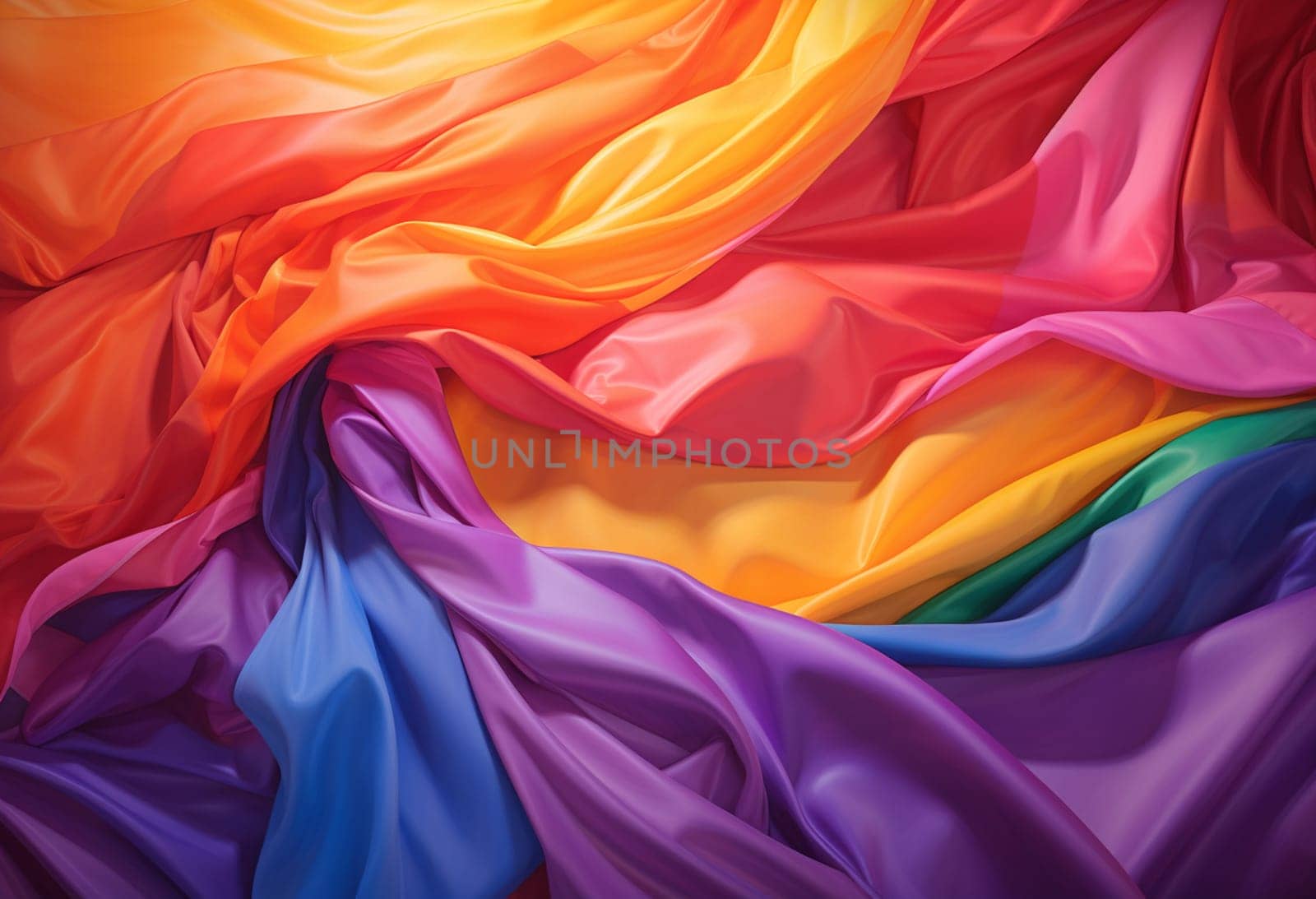 Rainbow colorful of lgbtq pride flag made from silk material in horizontal photo. High quality photo