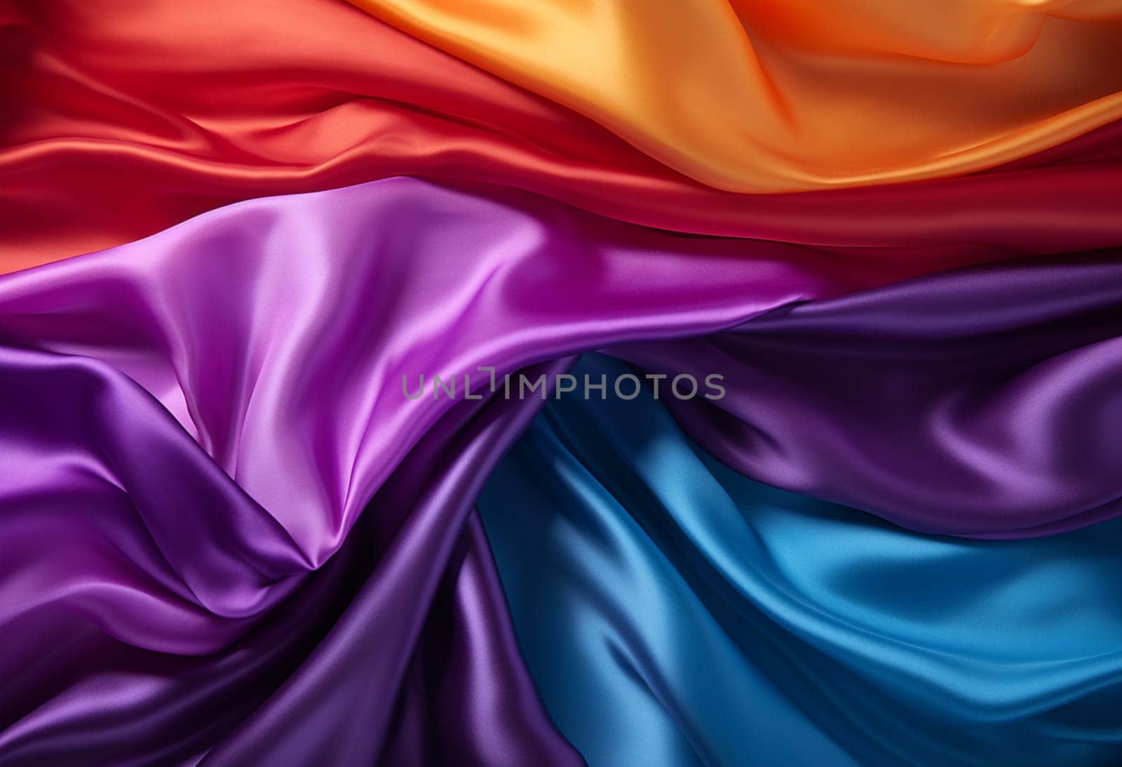 Rainbow colorful of lgbtq pride flag made from silk material in horizontal photo. High quality photo