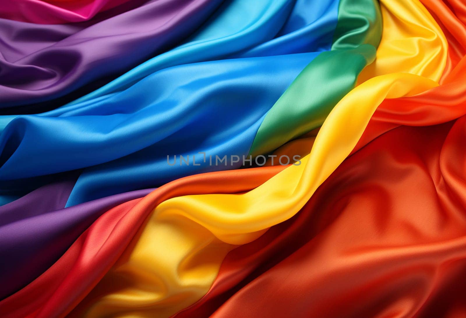 Rainbow colorful of lgbtq pride flag made from silk material in horizontal photo. High quality photo