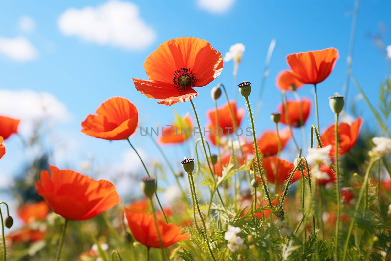 A lot of bright red poppies at spring. High quality photo