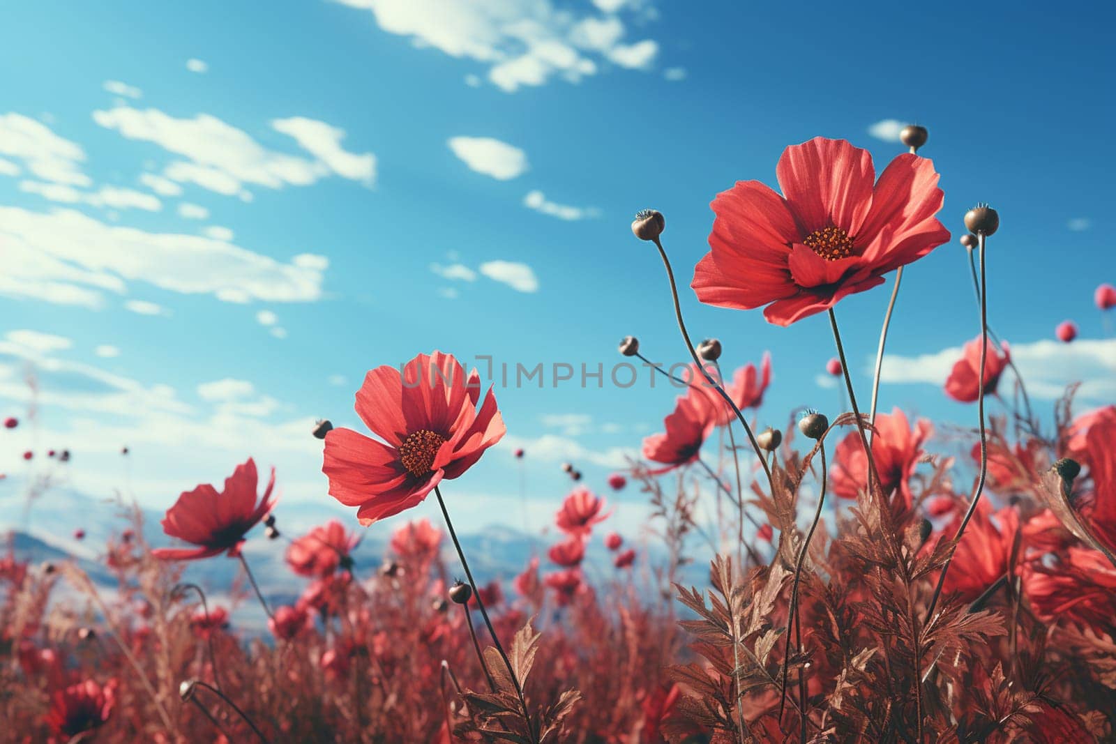 bright red poppies in the green grass. High quality photo