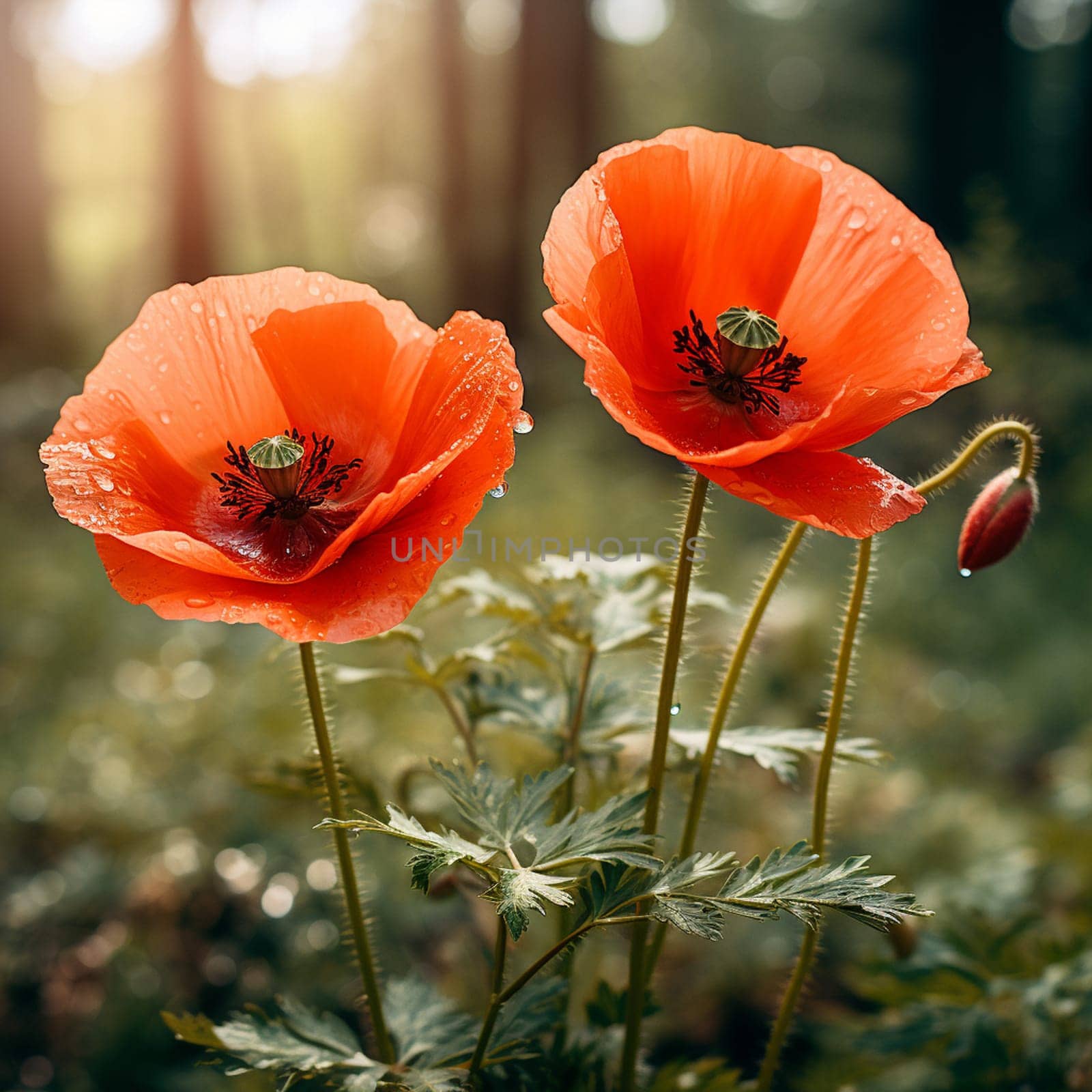 Red poppy flowers in a summer meadow, Papaver rhoeas. High quality photo