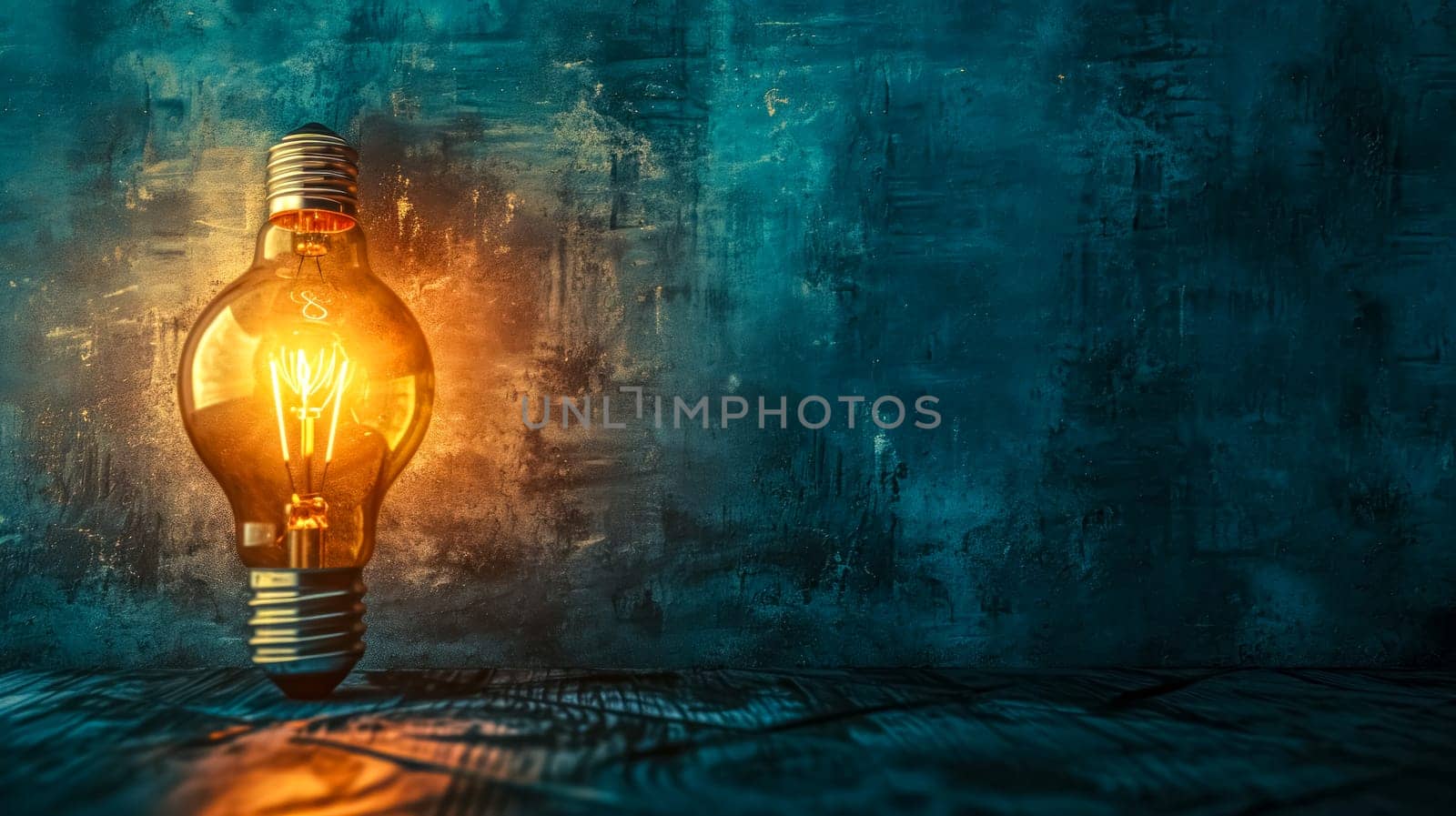 glowing light bulb against a textured blue background, symbolizing ideas and inspiration by Edophoto
