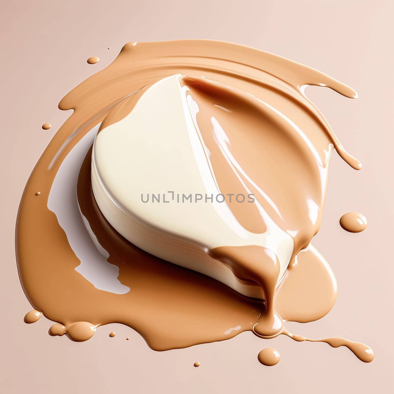 Liquid foundation splashes on light clean background close up of isolated make up smudges or beige skin care fluid. Standard illustration for beauty and cosmetics.