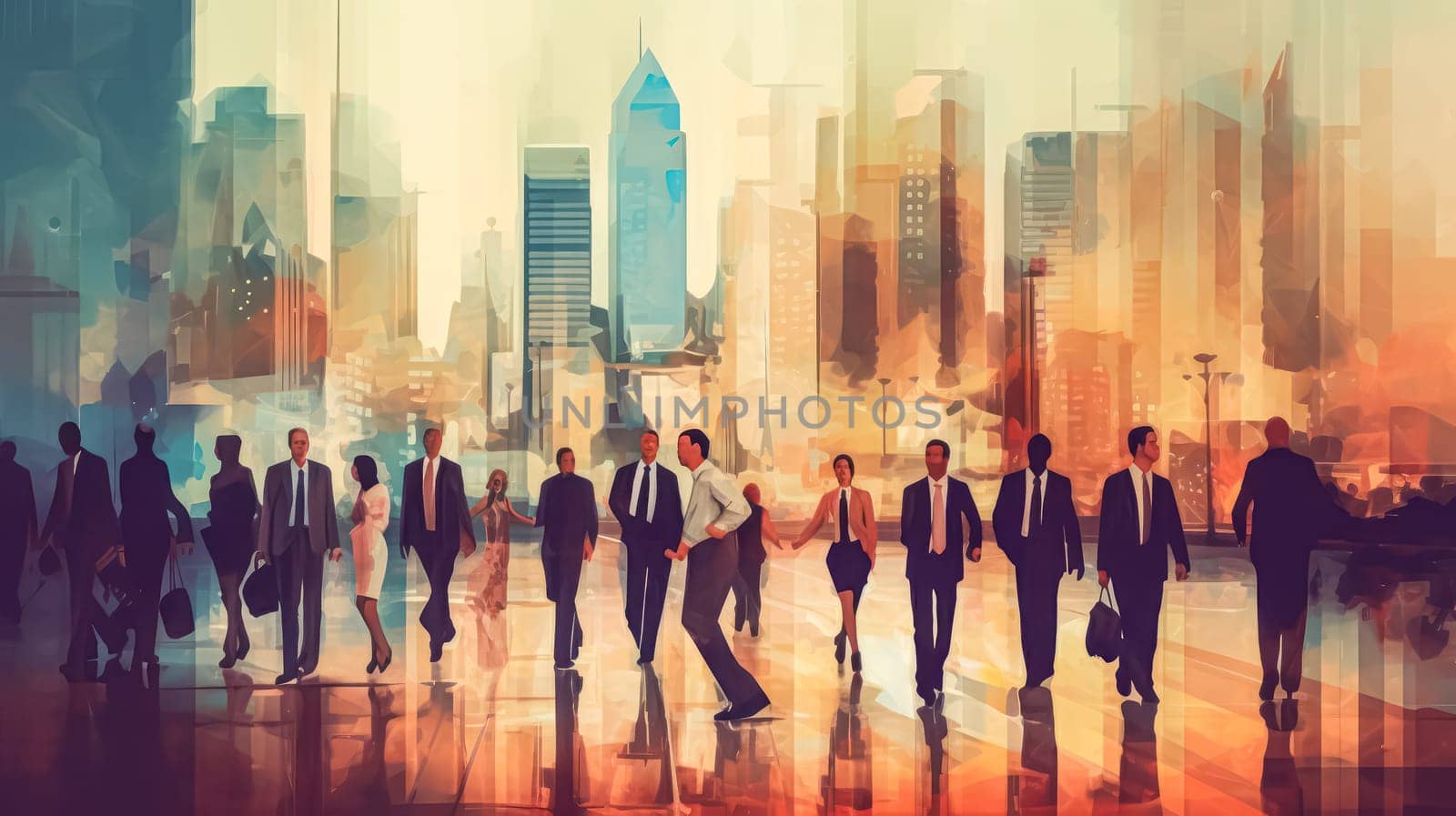 Blurred people walking through a modern office standard illustration capturing the dynamic and busy environment of a contemporary workplace.