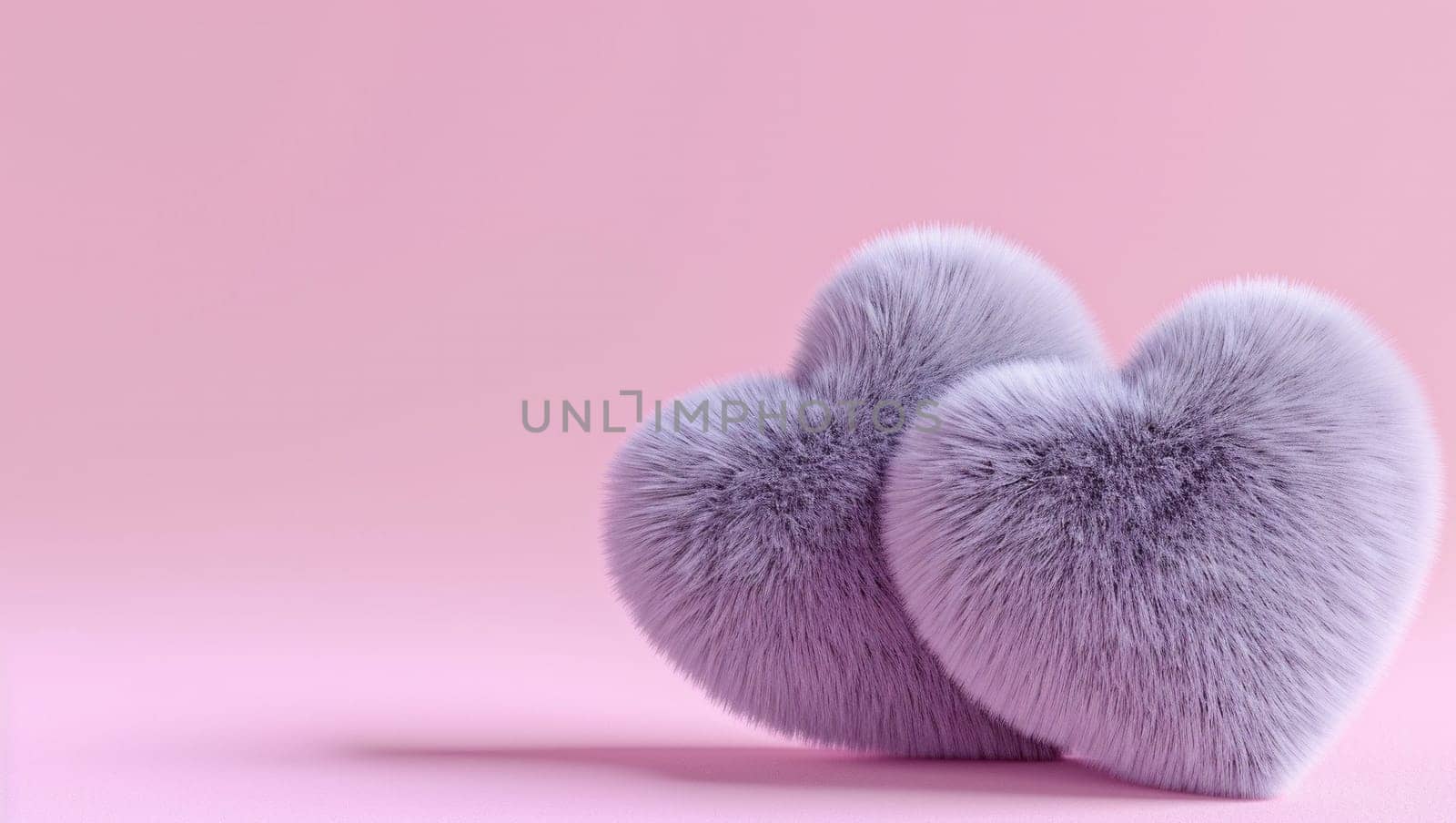 Fur hearts on a pink background. Love and Valentine's day. High quality photo