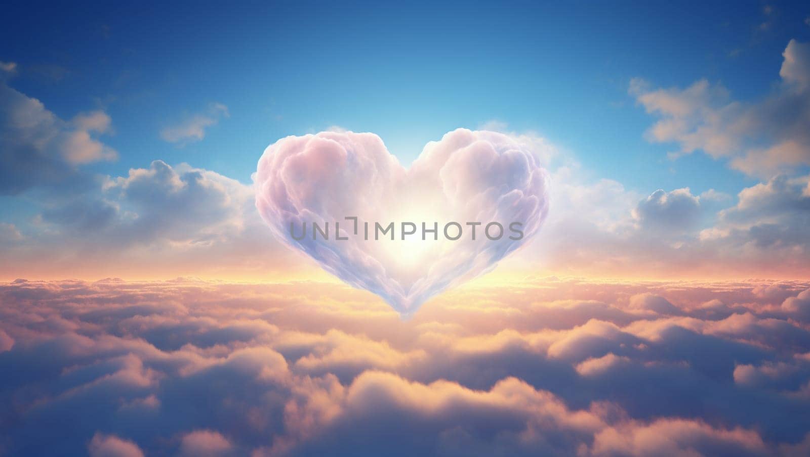 The sky is in the form of a heart. A sign of love and warmth in the sky. The heart hovers above the ground. Valentine's Day. High quality photo. Heart sky.