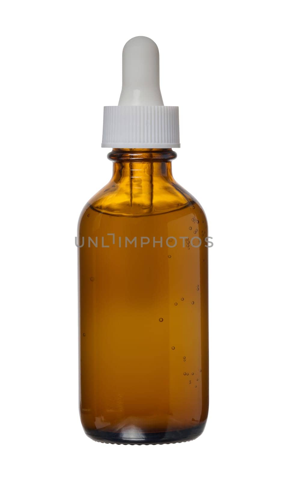 A glass brown bottle with a dropper on a white isolated background by ndanko