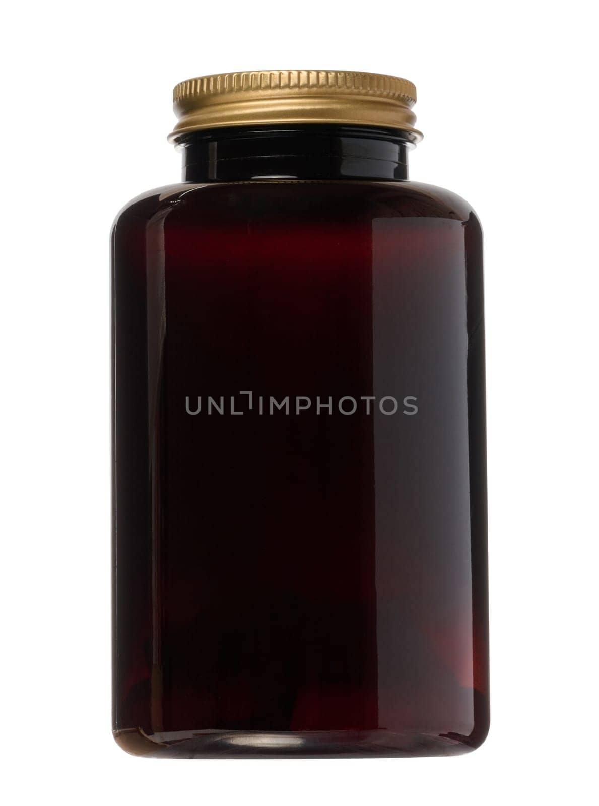 Brown plastic bottle with a metal cap for medicines, ointments on an isolated background