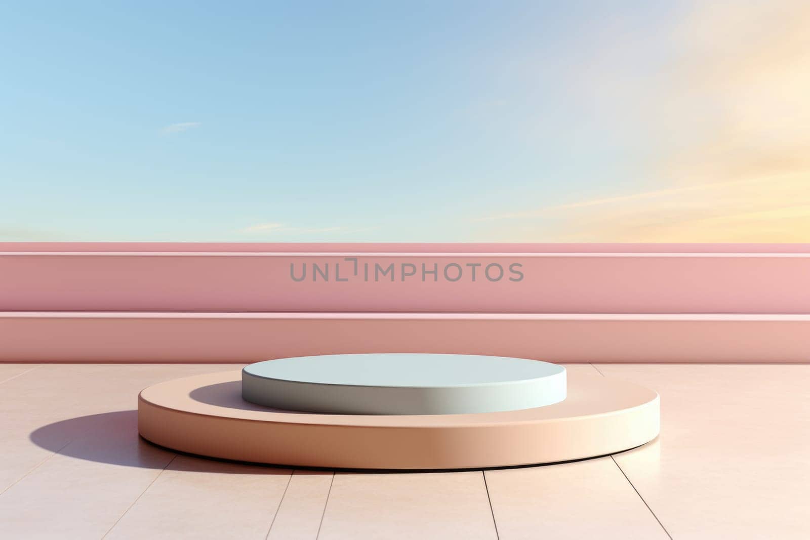 Podium for product display. Round stage for presentation. Pastel colors by Vovmar