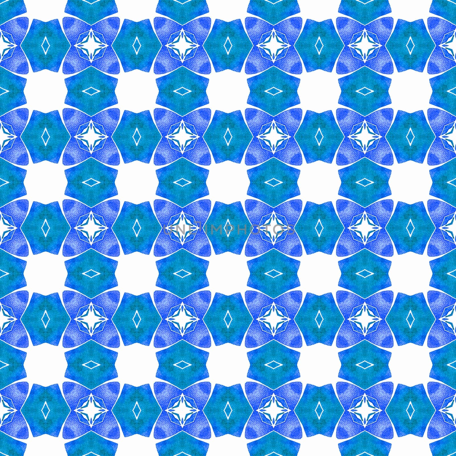 Tropical seamless pattern. Blue symmetrical boho by beginagain