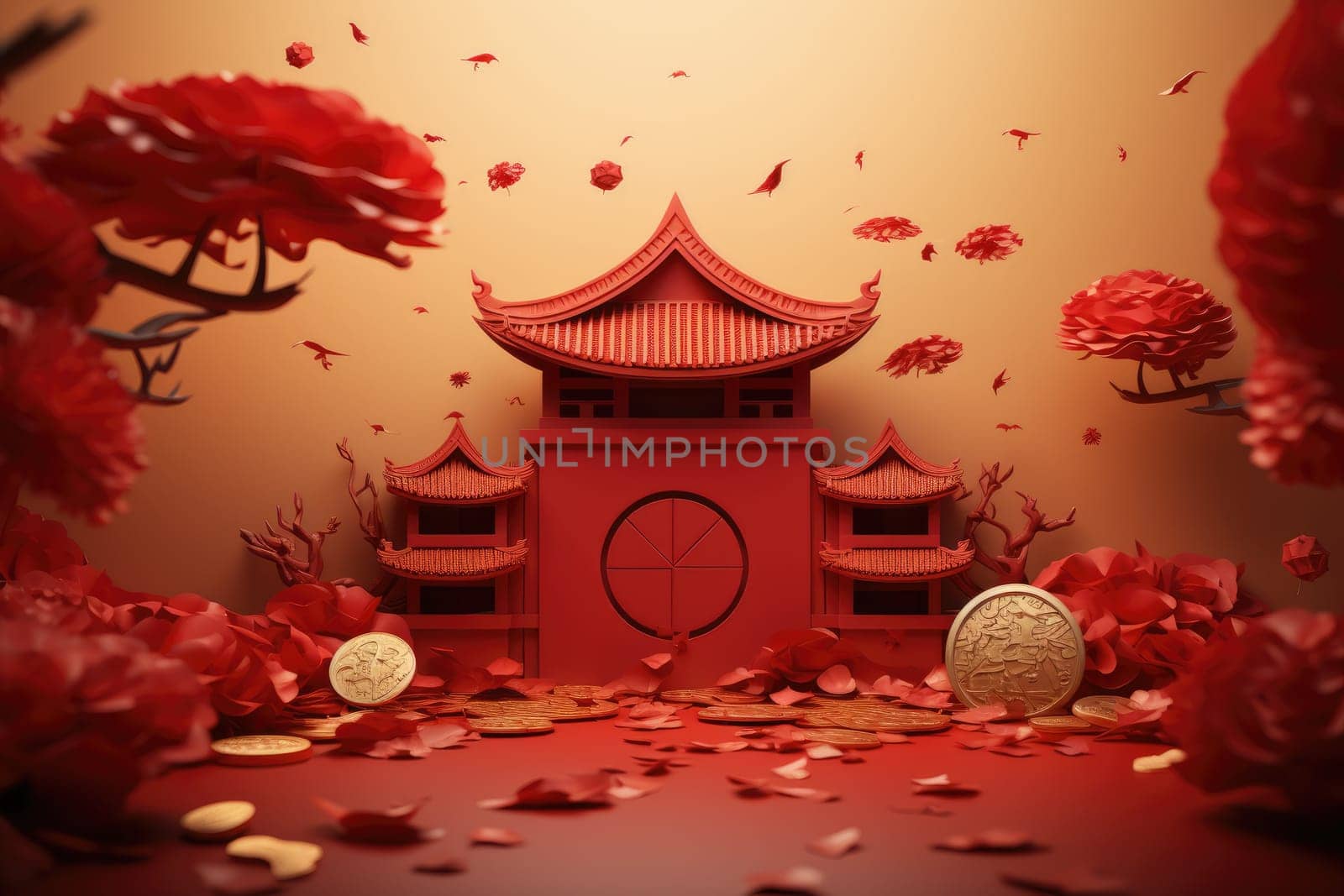 Chinese New Year paper cut concept and background, Generate with Ai.