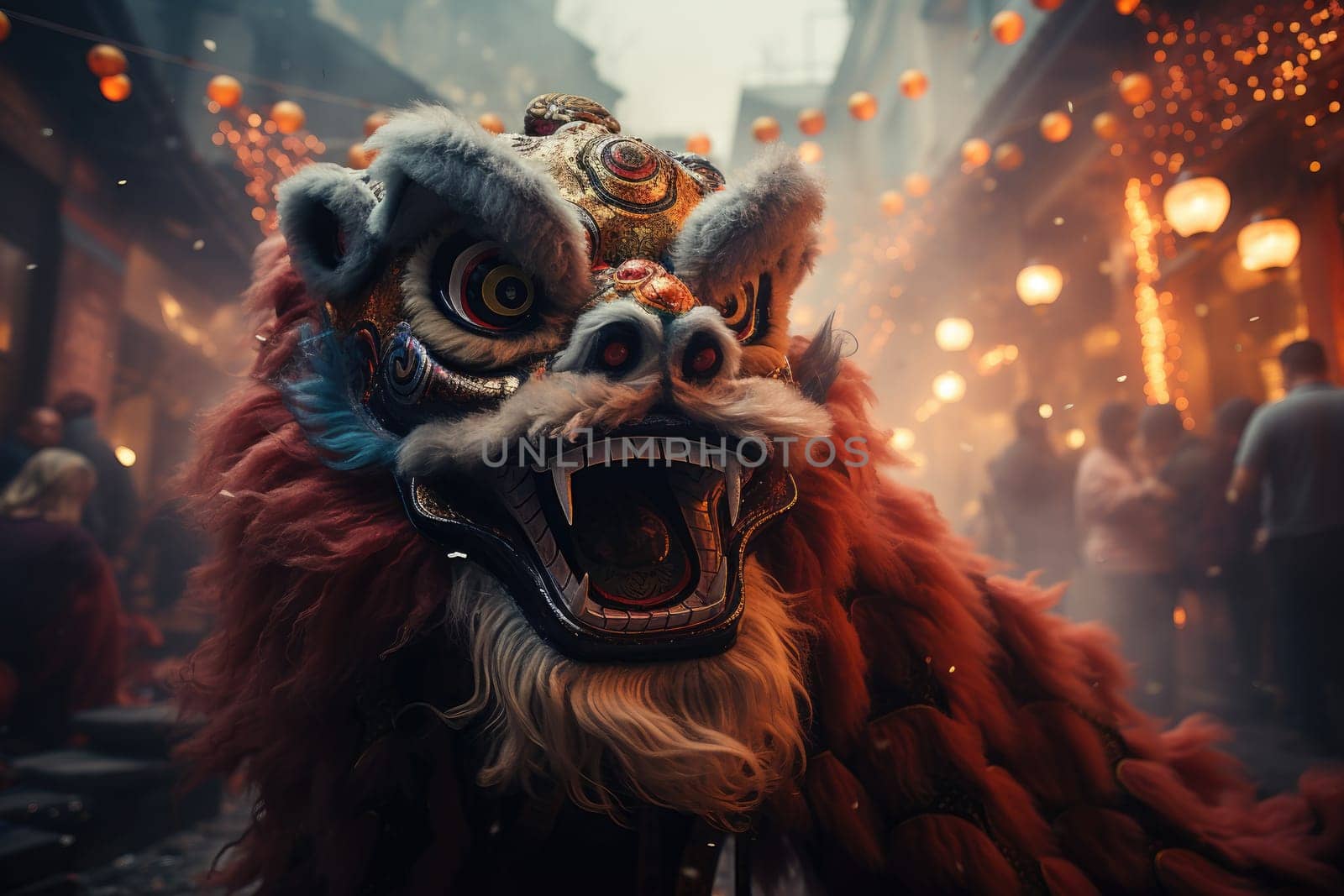 Chinese New Year festival lion dance, Generate with Ai.