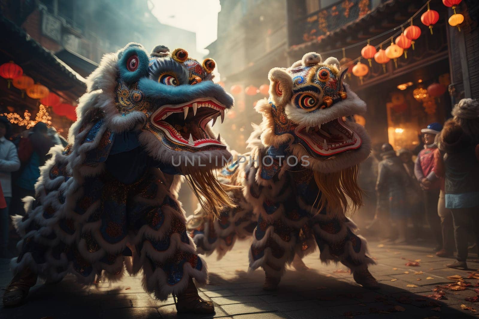 Chinese New Year festival lion dance, Generate with Ai.