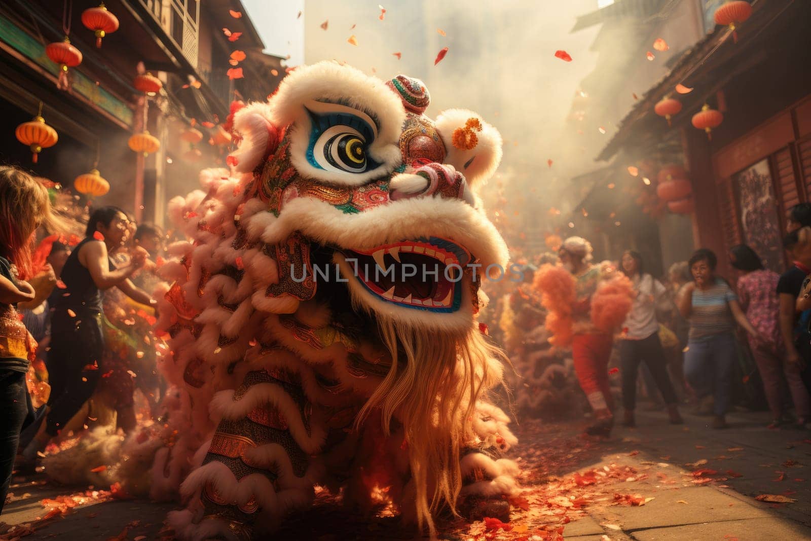 Chinese New Year festival lion dance, Generate with Ai by prathanchorruangsak