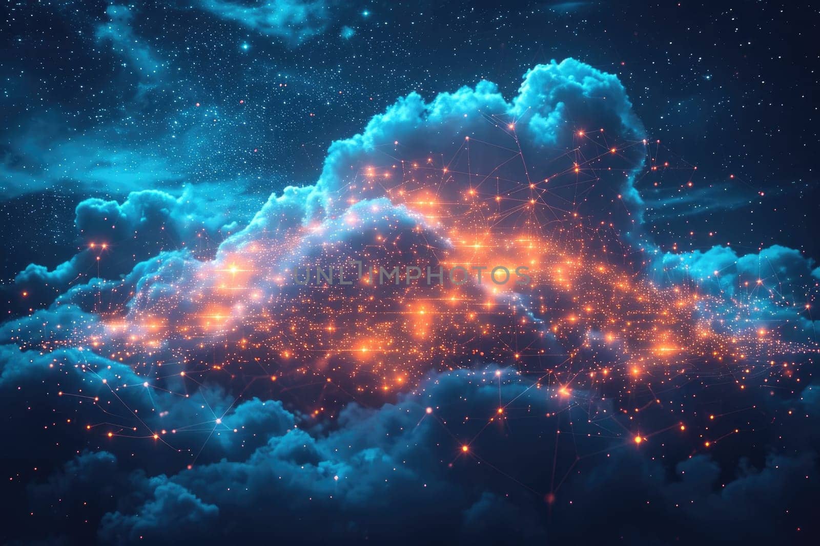 Big data transfer on Cloud internet network. Futuristic technology background. Generative AI.