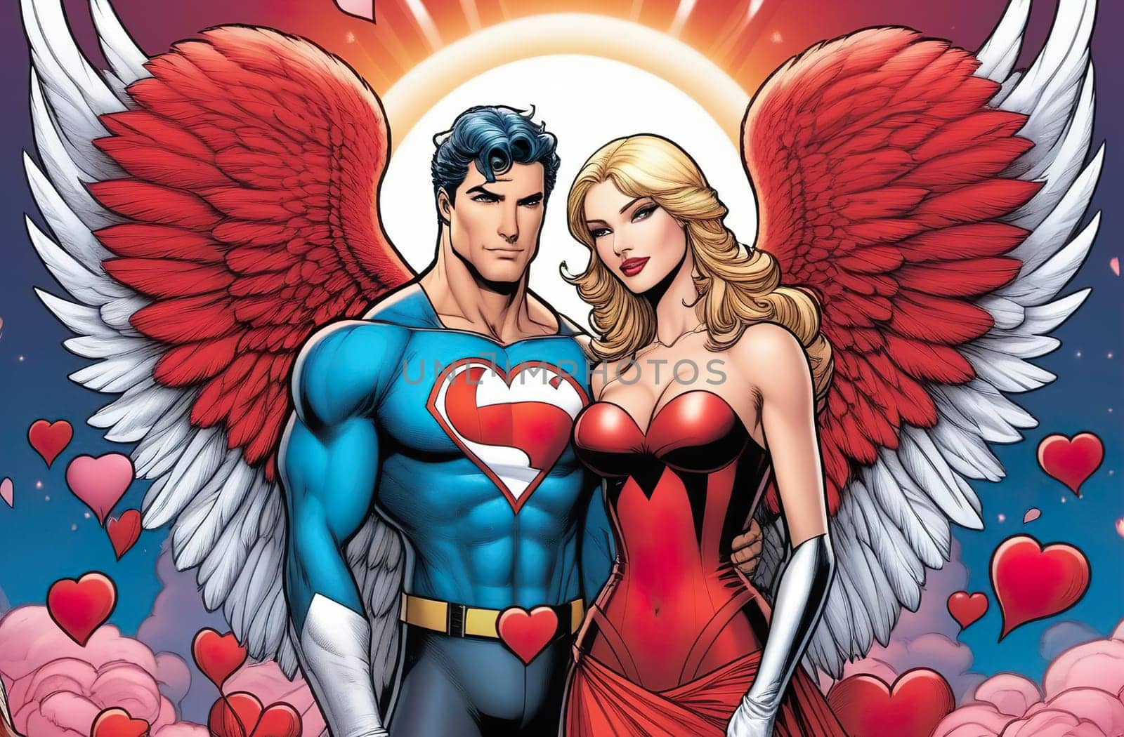 Valentina Couple. A beauty and her handsome boyfriend are superheroes. Love. Happy Valentine's Day. Cartoon by Proxima13