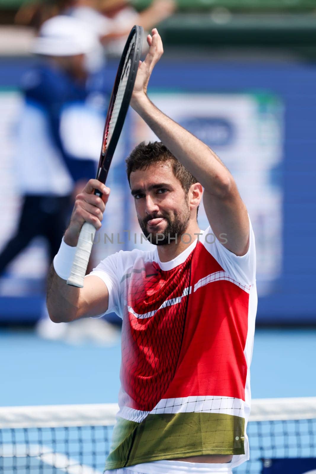 MELBOURNE, AUSTRALIA - JANUARY 11: Marin Cilic of Croatia celebrates beating Sir Andy Murray of Great Britian during day one of the 2024 Kooyong Classic at Kooyong on January 11, 2024 in Melbourne, Australia.