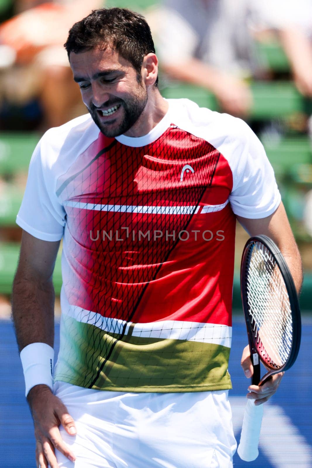 MELBOURNE, AUSTRALIA - JANUARY 11: Marin Cilic of Croatia reacts whilst playing Sir Andy Murray of Great Britian during day one of the 2024 Kooyong Classic at Kooyong on January 11, 2024 in Melbourne, Australia.