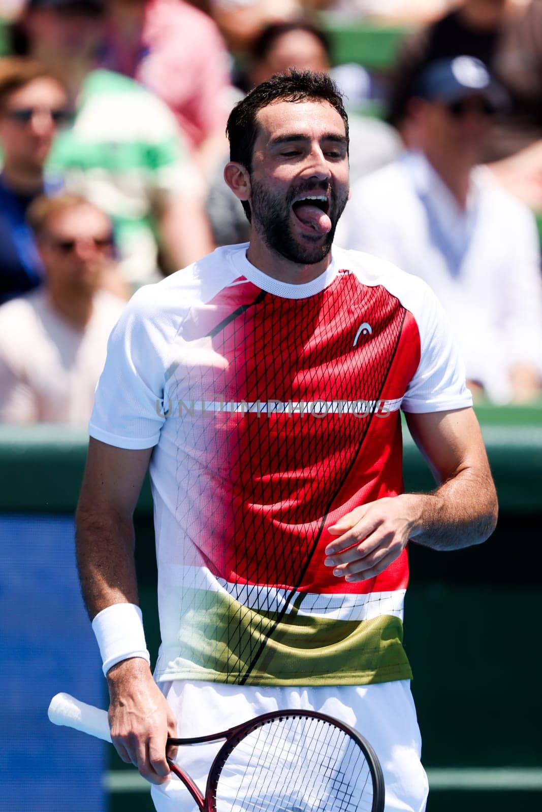 MELBOURNE, AUSTRALIA - JANUARY 11: Marin Cilic of Croatia reacts whilst playing Sir Andy Murray of Great Britian during day one of the 2024 Kooyong Classic at Kooyong on January 11, 2024 in Melbourne, Australia.