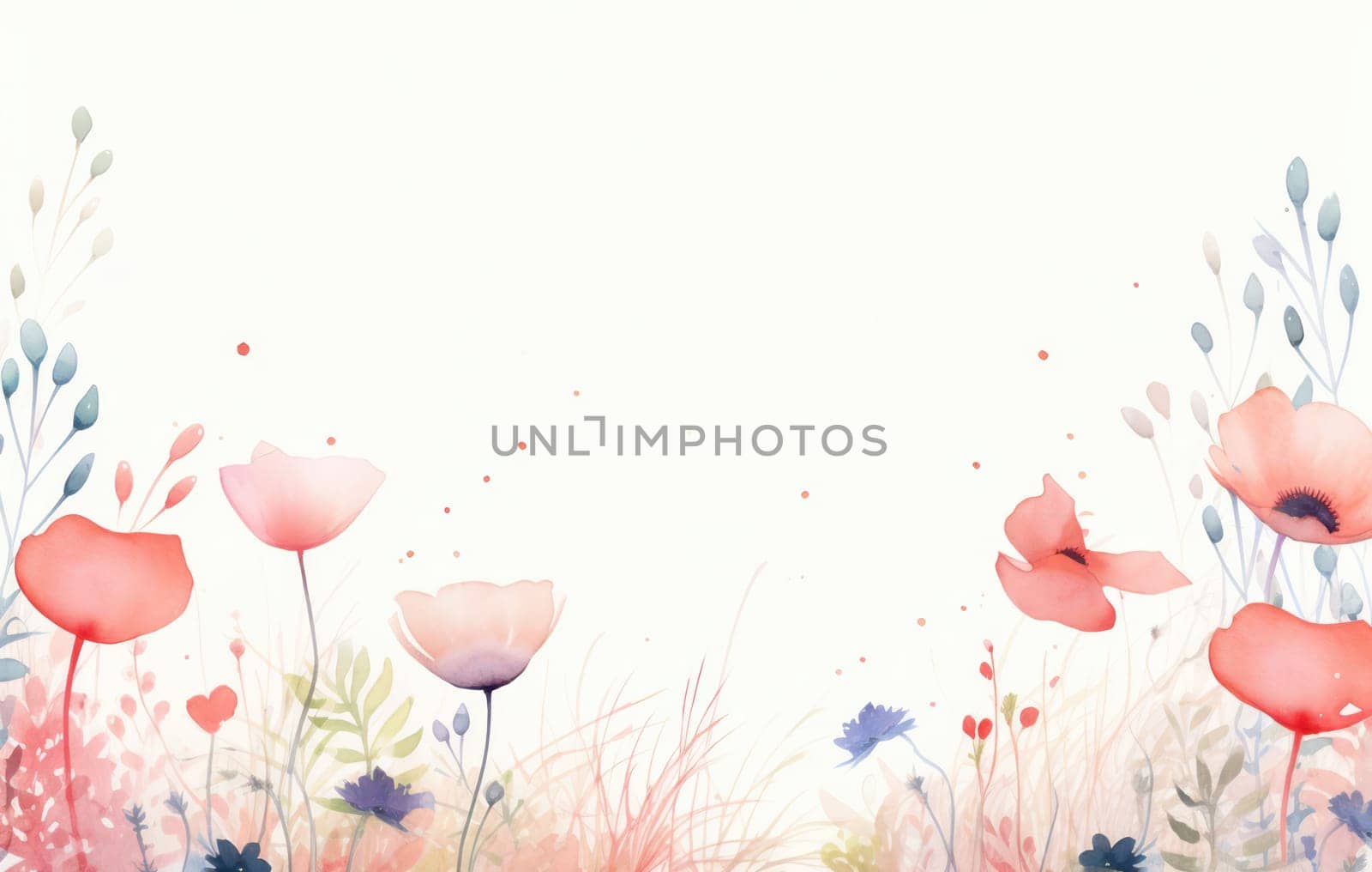 Colorful Floral Meadow: A Vibrant Watercolor Illustration of Wild Blooms in a Serene Garden Setting