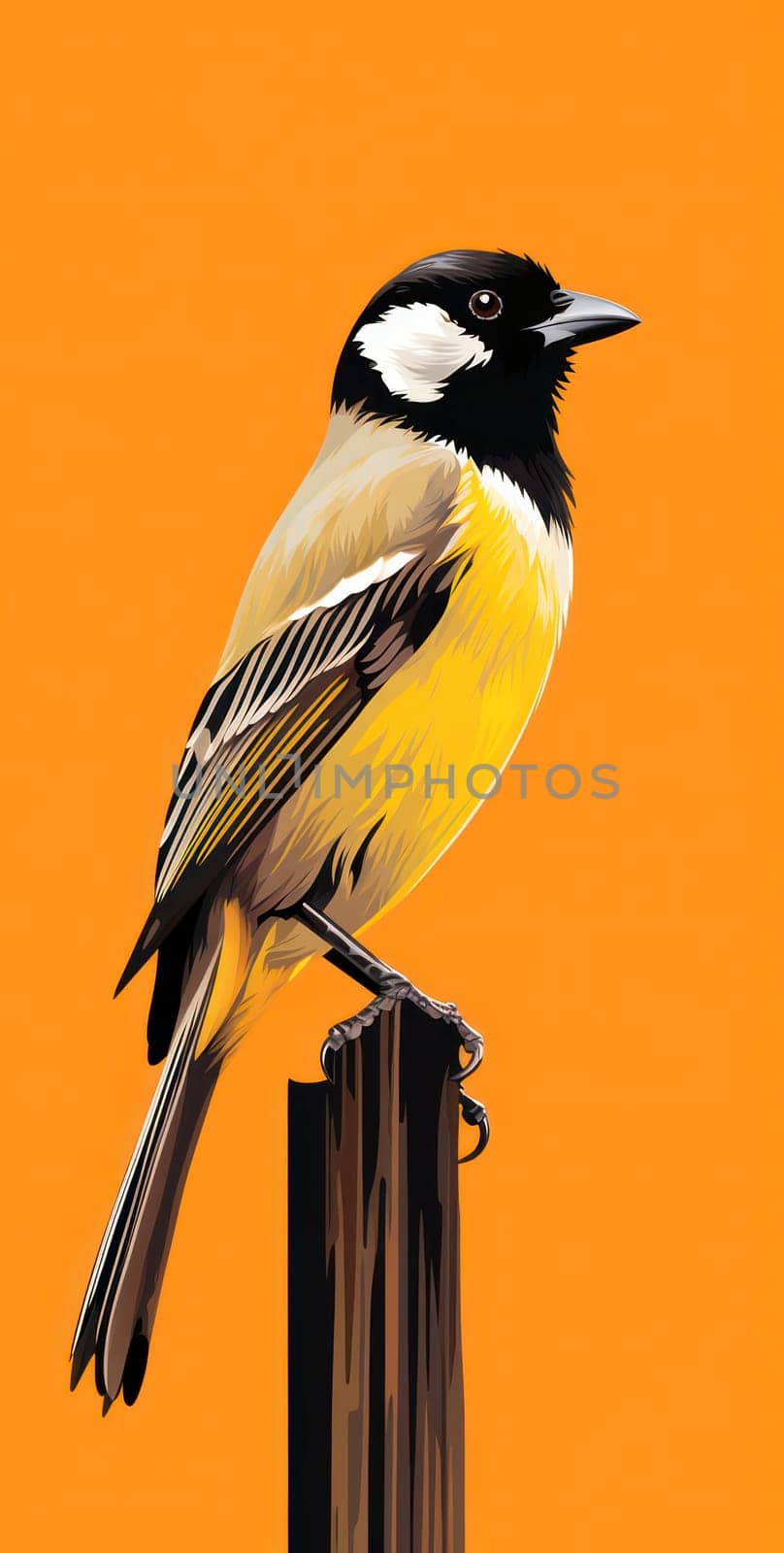 Colorful Winged Beauty: A Majestic Yellow and Black Titmouse Perched on a Winter Branch