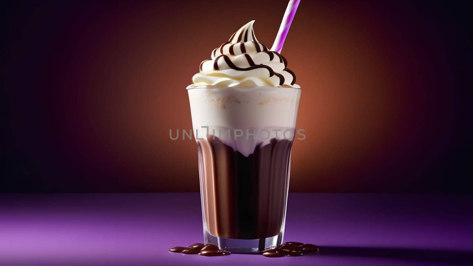 Chocolate milkshake on a purple background