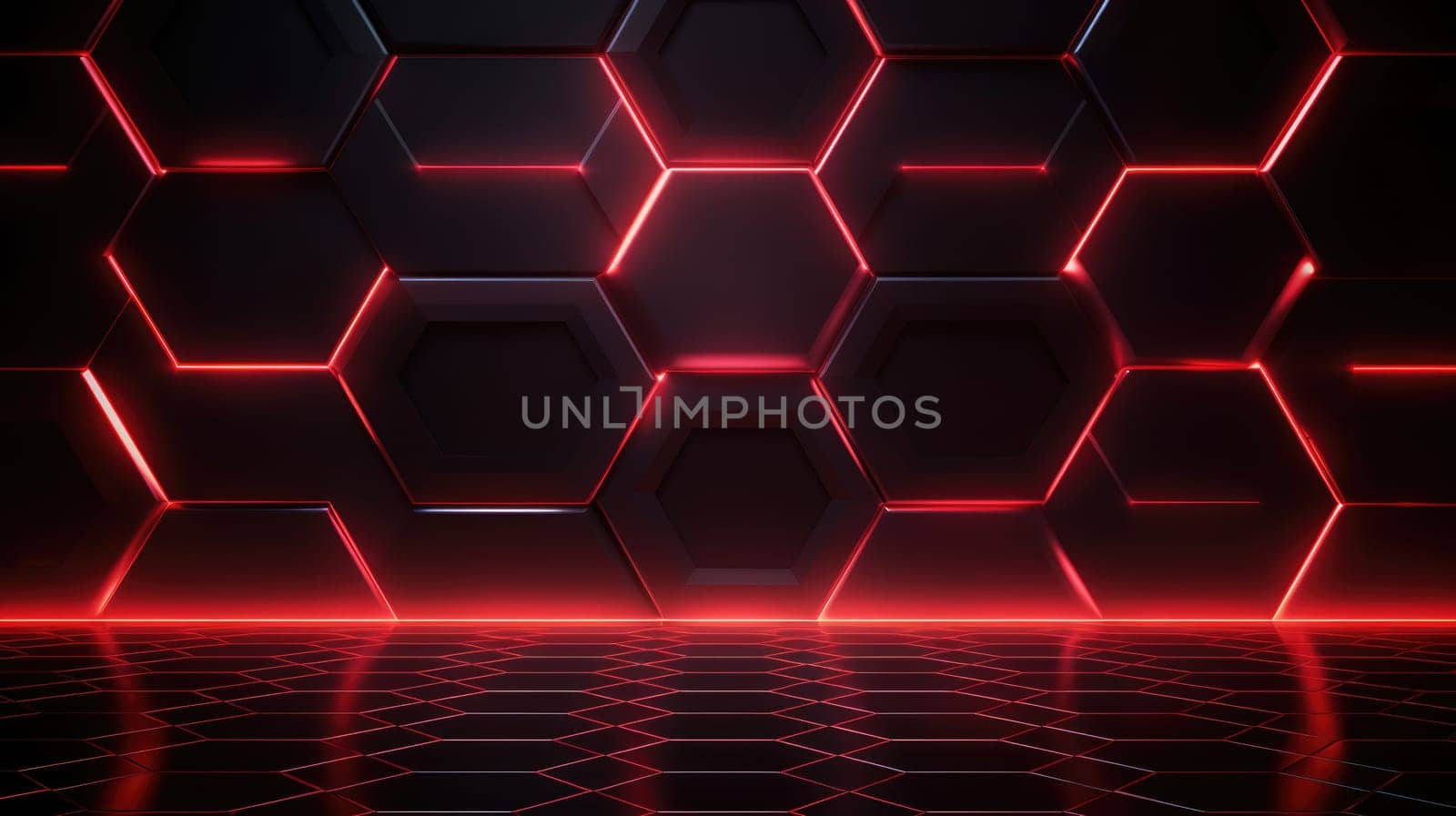 Abstract dark hexagon red neon background technology style. Modern futuristic honeycomb concept AI