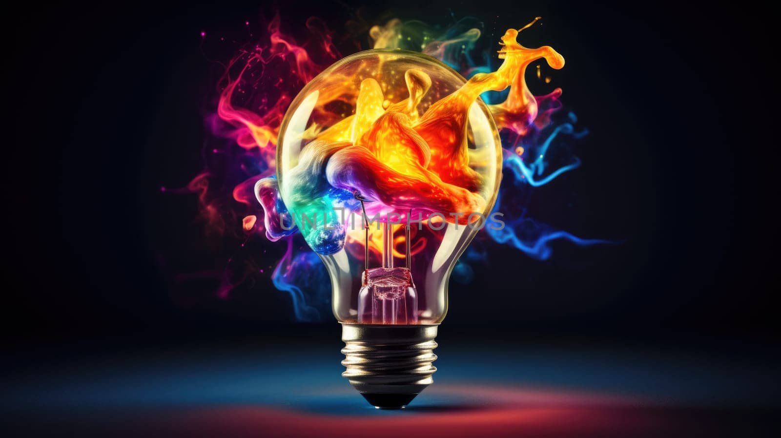 Creative light bulb explodes with colorful paint and colors by natali_brill