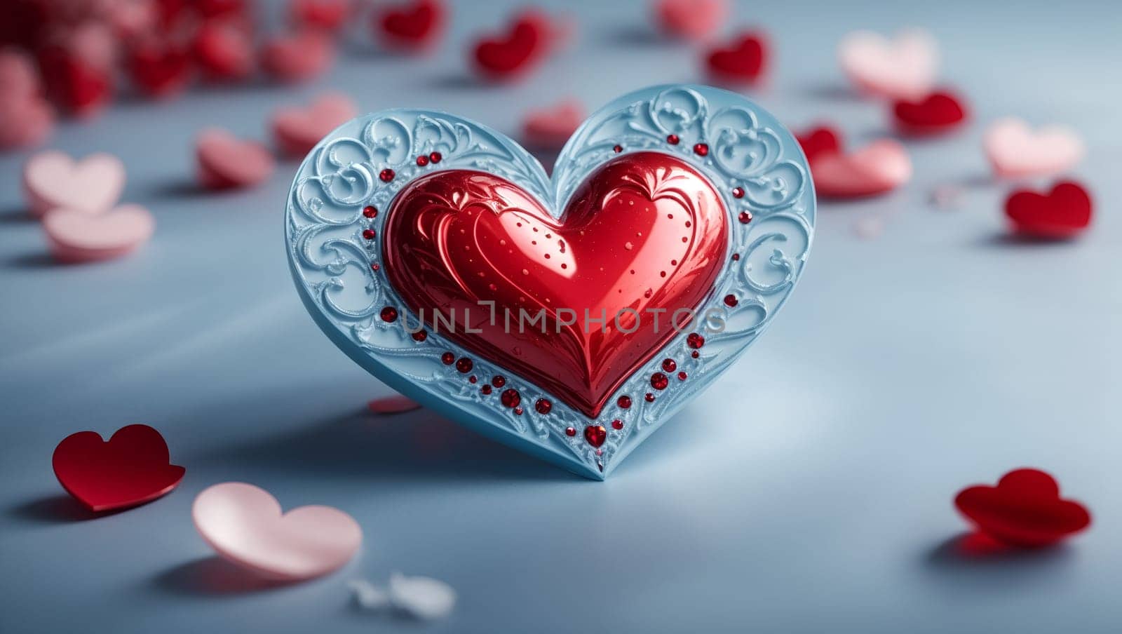 Red heart on blue background for Valentine's Day by Севостьянов