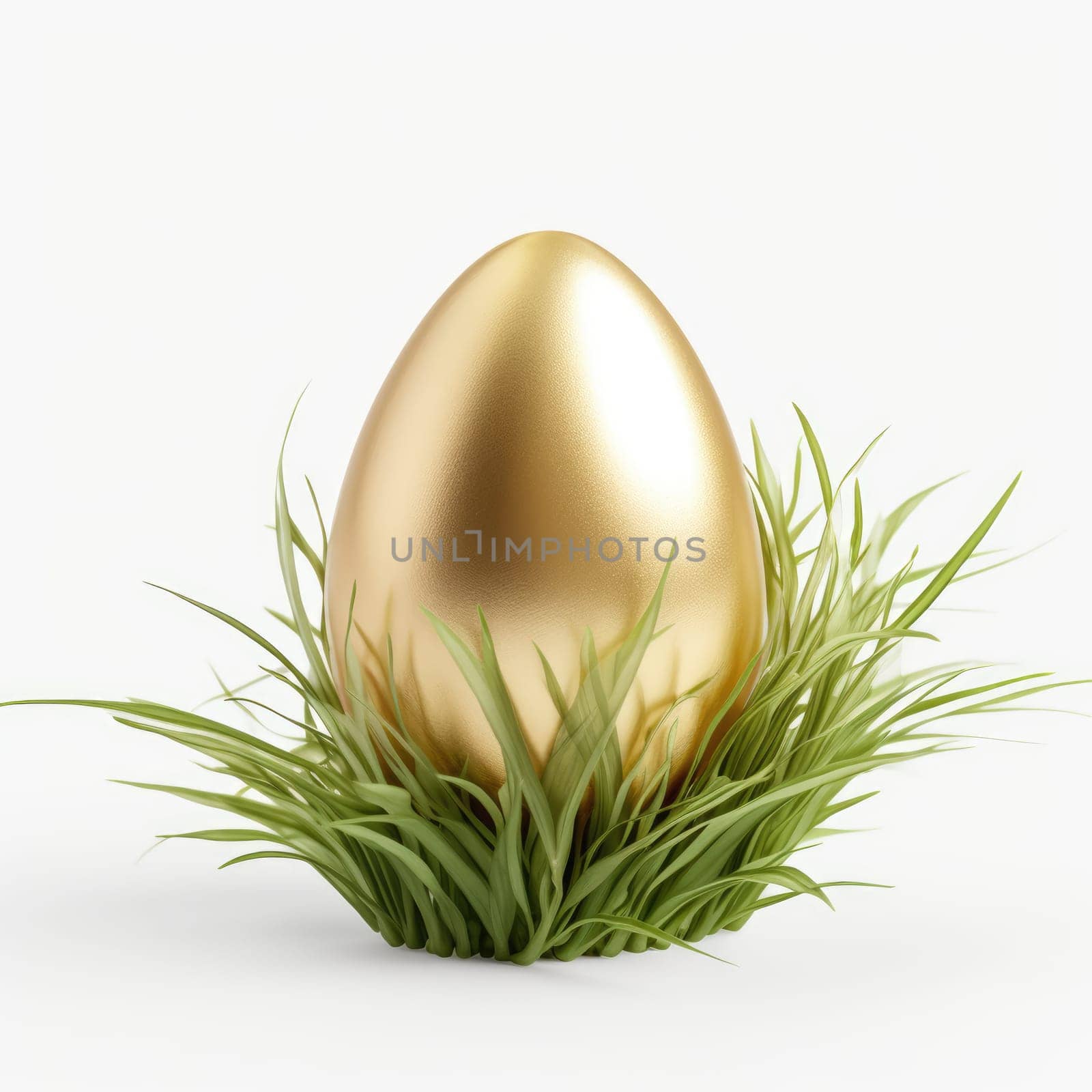 Golden easter egg in grass isolated on a white background. by natali_brill