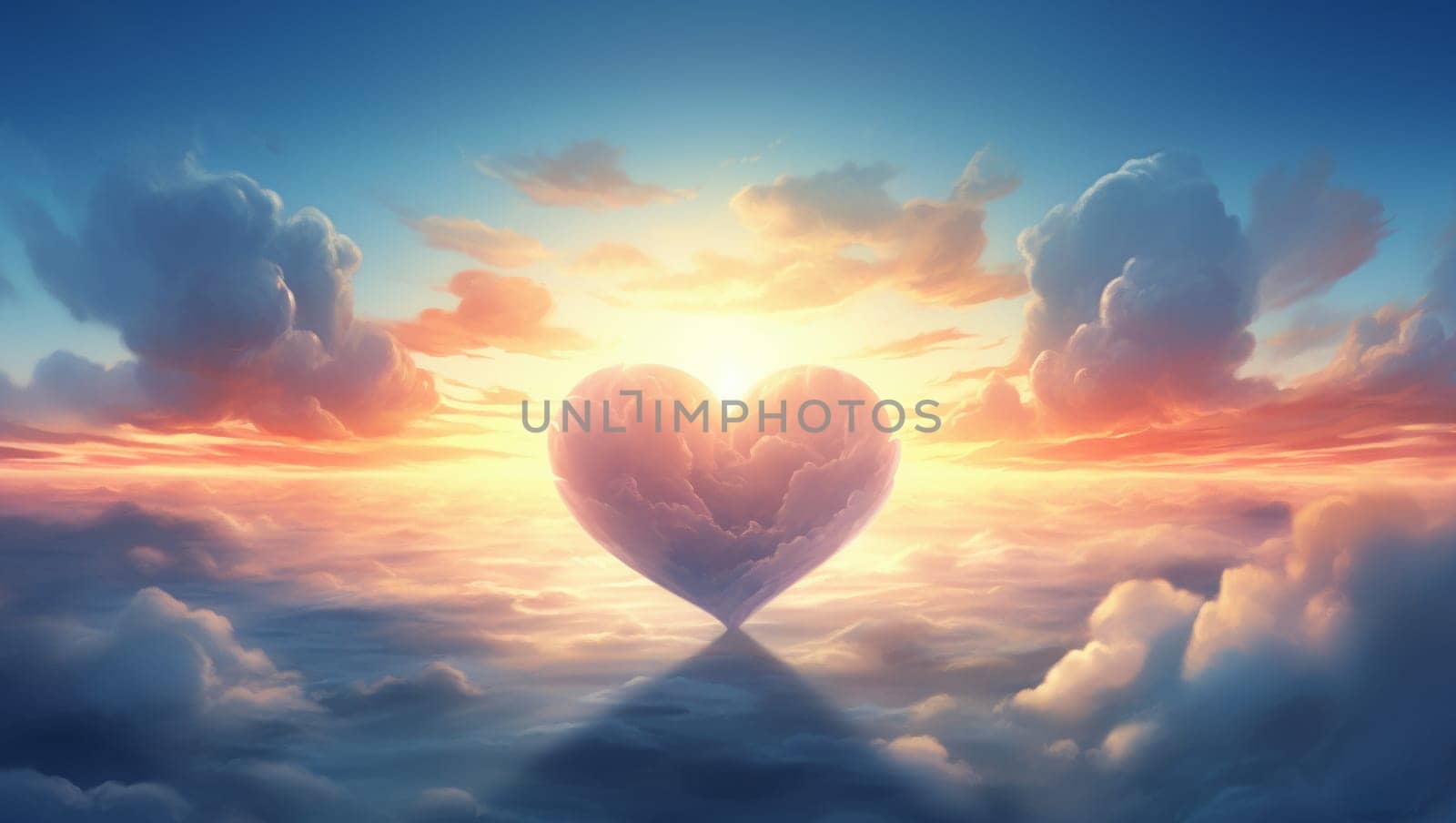 The sky is in the form of a heart. A sign of love and warmth in the sky. The heart hovers above the ground. Valentine's Day. High quality photo. Heart sky.