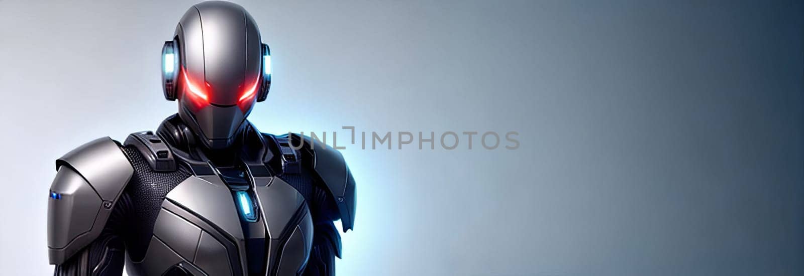 Banner with an anthropomorphic robot. AI generated. by OlgaGubskaya